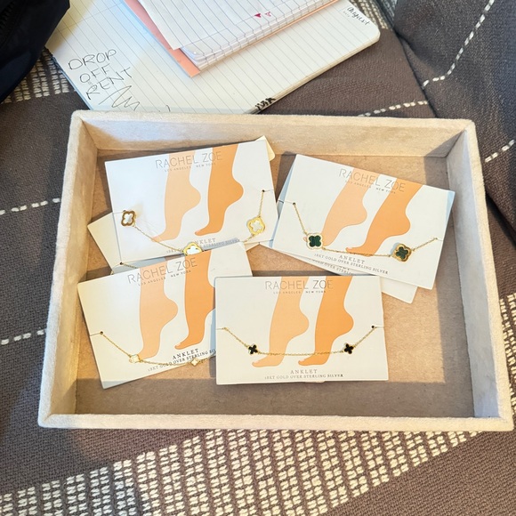 NEW Rachel Zoe 18 KT Gold over Sterling Silver Clover Anklet Bracelets - Picture 3 of 13